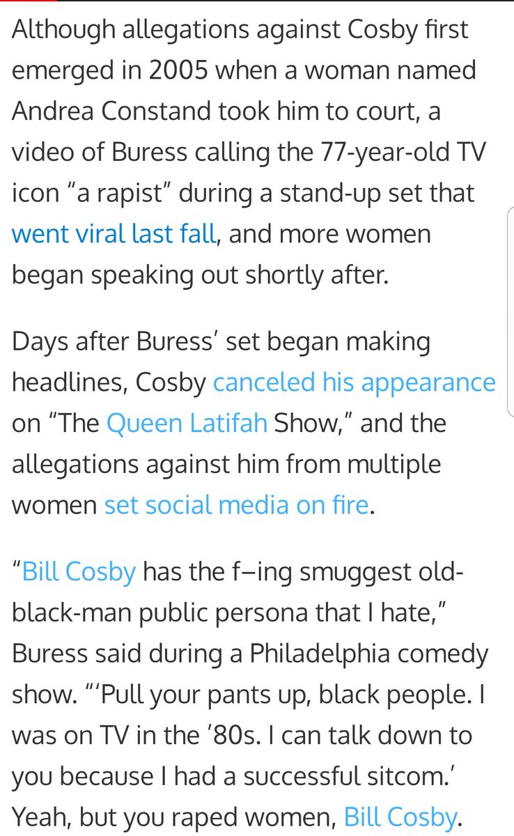 11.Staying with comedian Buress, he would later reveal on The Jimmy Kimmel Show that he received a death threat after calling Bill Cosby a rapist.Buress said "The weird thing about getting a death threat from a male bodybuilder on Facebook is when you have one mutual friend"