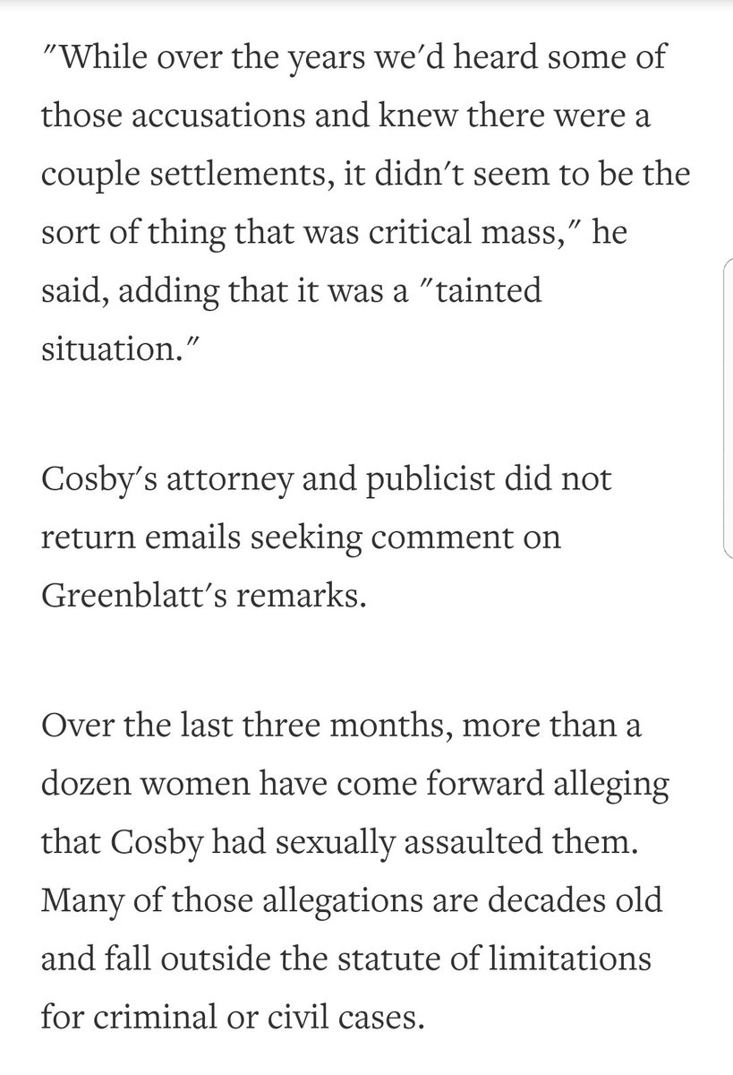 16.It's also revealed from the Grernblatt interview that "over the years we'd heard some of those accusations and knew there were a couple of settlements"Would a "longtime friend" or a production company as big as Casey-Werner hear of the same "accusations"?