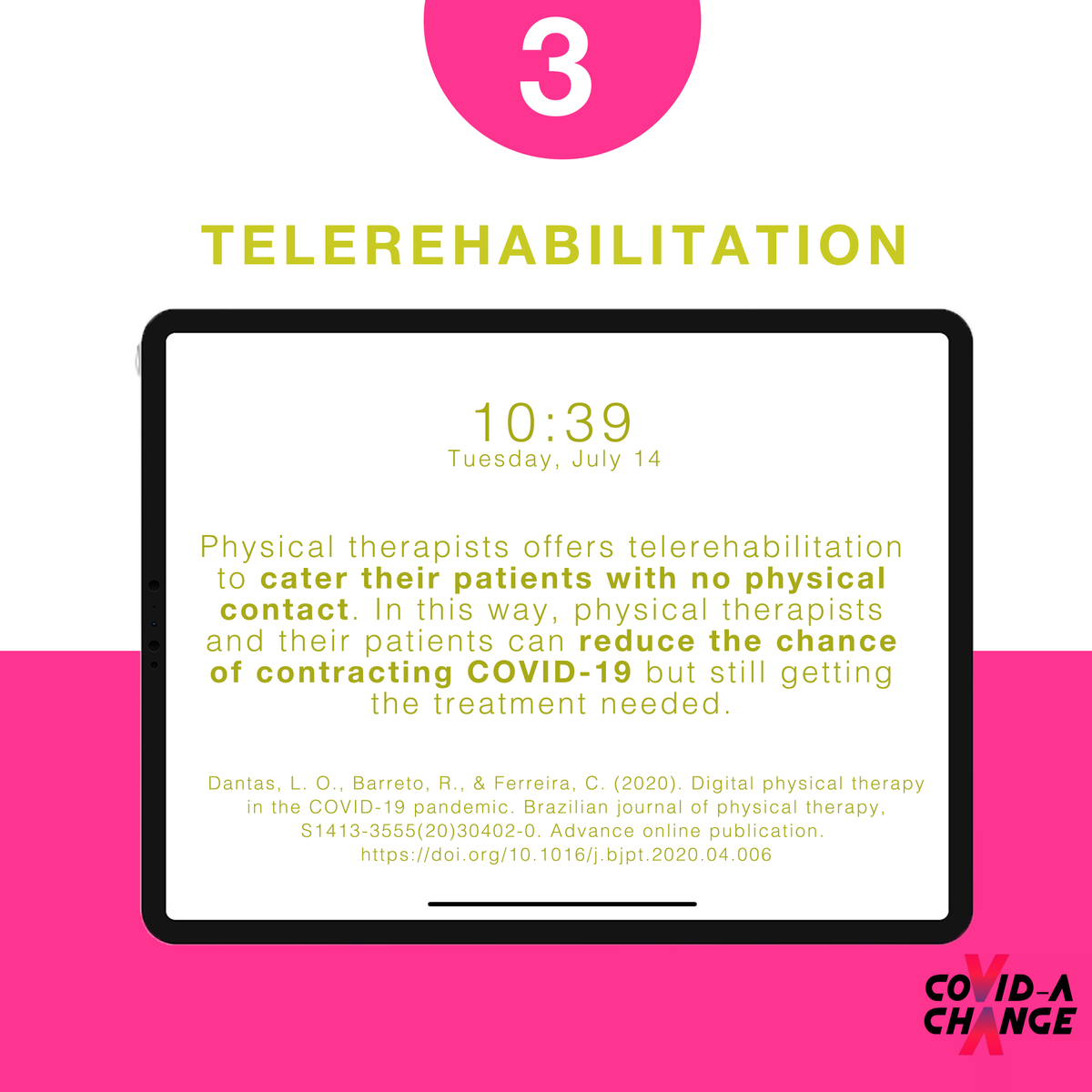 covidachange's tweet photo. “We can help too!”

Most people think physical therapists can’t help other health care professionals when it comes to COVID-19. However, physical therapists don’t just rely on face-to-face sessions to provide therapy!

#CoVIDAChange
#GoBeTheChange https://t.co/jaKKooMGnp