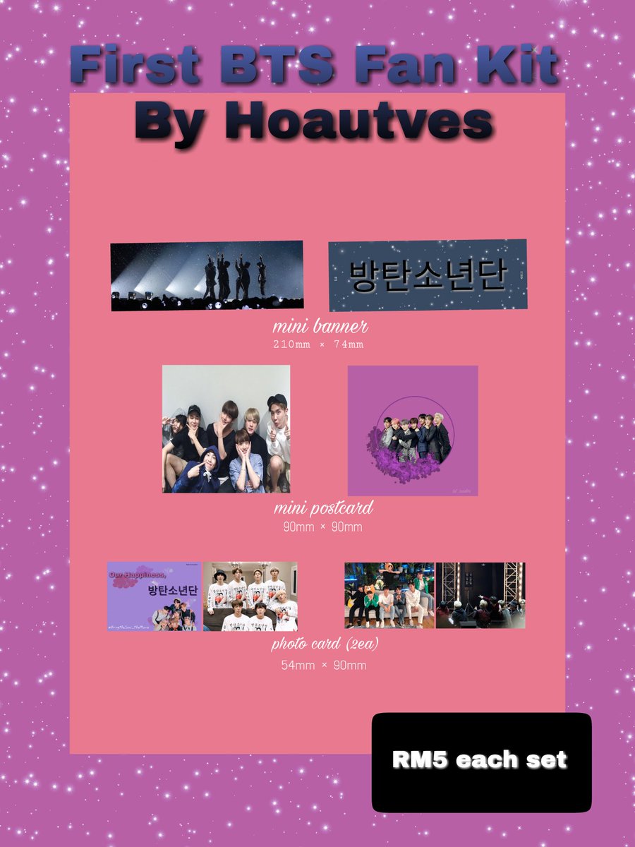 hoautves's tweet photo. (HELP RT/RETWEET) MALAYSIA 🇲🇾
╰• First BTS Fan Kit by Hoautves •╮

What's include :
• mini banner 
• mini postcard 
• 2 photo card 

Price : RM5
Postage : RM6

Check feedback > #byhoautves

Do dm if interested, help me clear this out https://t.co/1RGXpthjP5