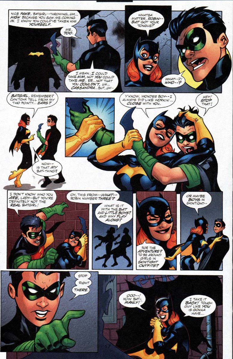 The thing though I've noticed throughout both their runs is that even though they leave on good terms here. The two then team up again in Harley Quinn #10-11 when Harley decides to start cosplaying as Babs as Batgirl and Tim runs into her first.