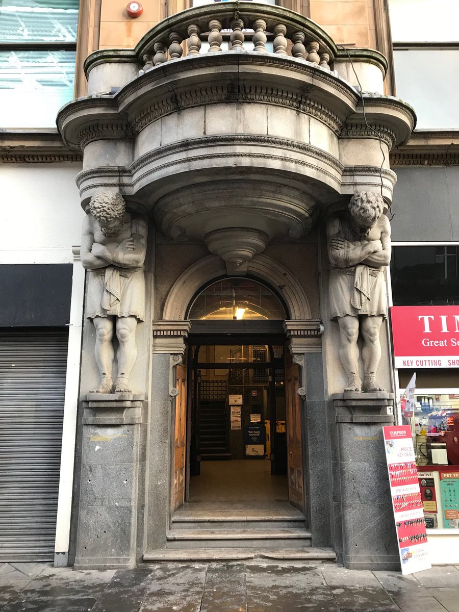 This huge warehouse, then largest in the U.K., was designed by Horatio Bromhead and dates from 1903. These two granite Atlantes (carved by William Vickers) marked its entrance on Argyle Street and they were affectionately known to Glaswegians as ‘Stewart’ and ‘McDonald’ ! 3/7
