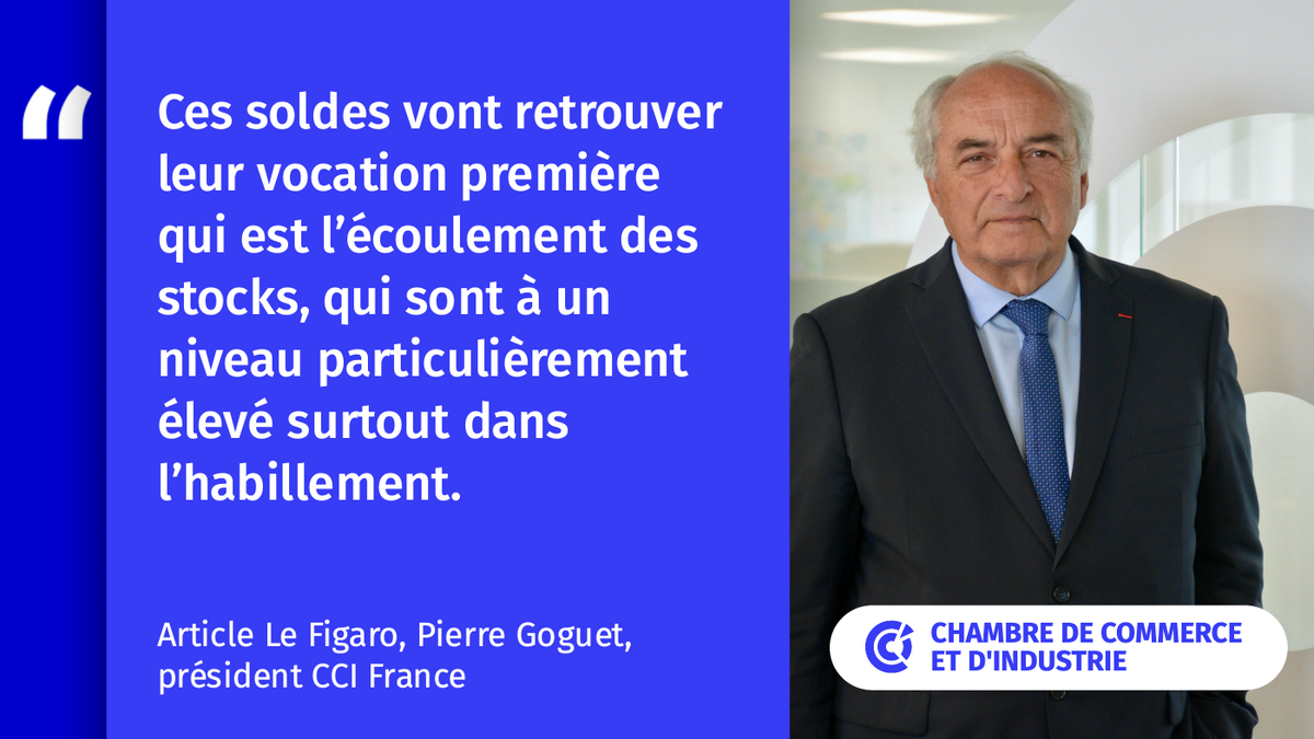 ccifrance's tweet photo. [Média] Interview de @GoguetPierre , président @ccifrance , dans @Figaro_Economie : "la vraie priorité des #commerçants, c'est ce qu'il va se passer à la rentrée". Lire l'article 👉 https://t.co/Y0Df8JKFcj
#CCI #commerce #soldes #Soldes2020 #économie https://t.co/pJA3yhqcij
