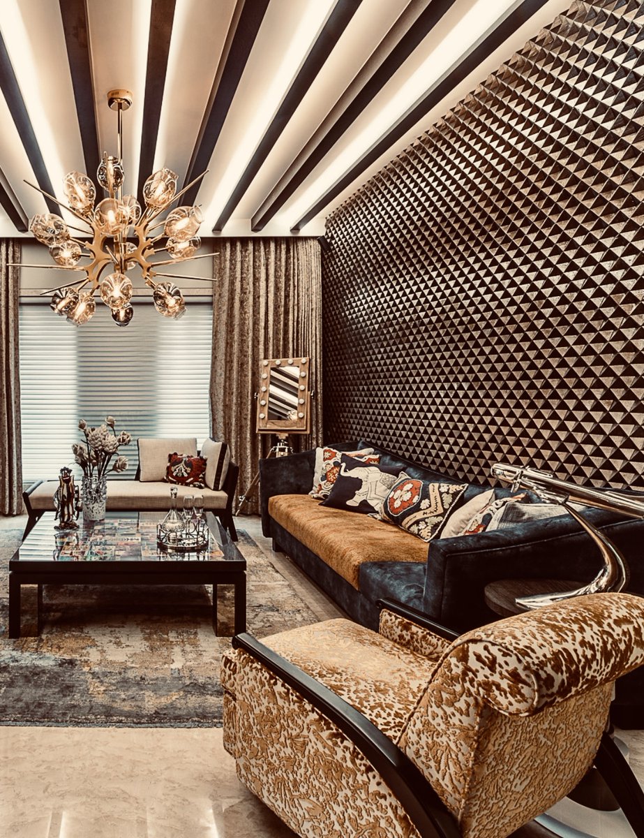 asquaredesigns_'s tweet photo. This fun room is where the Agarwals congregate for some ‘us time’. Aeroplane models and a coffee table top with miniature travel postcards satisfy the family’s requirement of a travel theme. The design plays on textures and strong visual elements. 
 
#asquaredesignsinteriors https://t.co/cml6u0vK0K