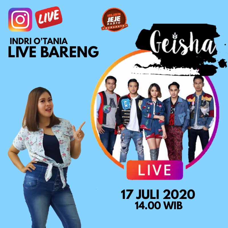 Can't Wait !!
<a href="/otania/">Indri O'tania S.I.KOM</a> bakal Live IG bareng <a href="/geishaindonesia/">GEISHA</a> 
Catetin tanggal nya 👇
atau cek 

instagram.com/p/CCnXtu8pGyR/…

#liveigbareng #geisha #jejeradiosby