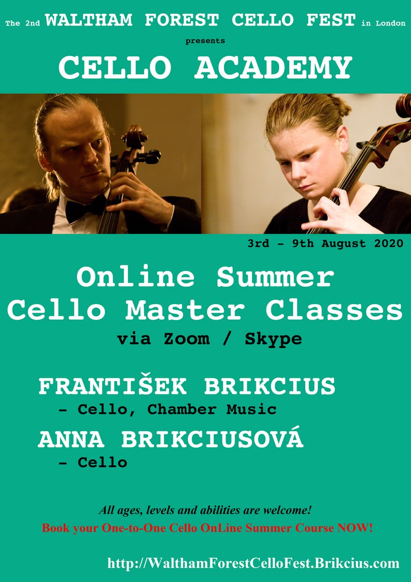 Brikcius's tweet photo. 🌲WALTHAM FOREST CELLO FEST🎻 Cello Academy - 🌞Online Summer #Cello Master Classes (3- 9 Aug)💻 

https://t.co/GZmo6lceNN

All ages and abilities welcome!

#BookNow #Zoom

♫ #CelloLesson #CelloStudent #CelloTutor #ClassicalBuzz #CelloSummer #Violoncello #Cellists #Cellobinar https://t.co/DbhXPp6f6i