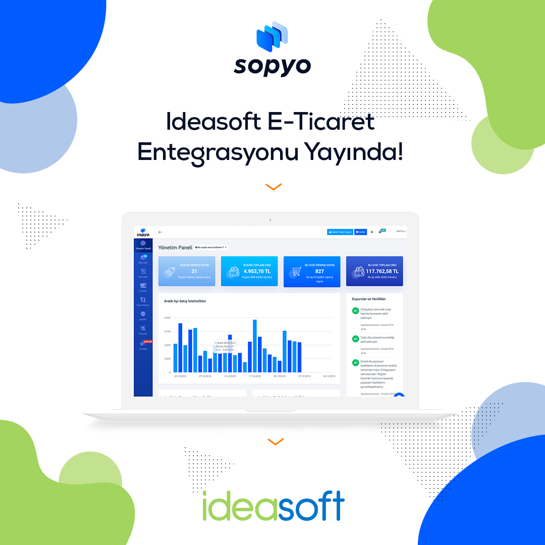 sopyocom's tweet photo. Sopyo İdeasoft e-ticaret entegrasyonu yayında! 🎉⠀🎉⠀ Sopyo İdeasoft entegrasyonu ile pazaryerindeki satışlarınız hızlansın, hayatınız kolaylaşsın.
#entegrasyon #sopyo #ideasoft  #eticaret #n11 #hepsiburada #gittigidiyor #trendyol https://t.co/FA7zzyq4Mz