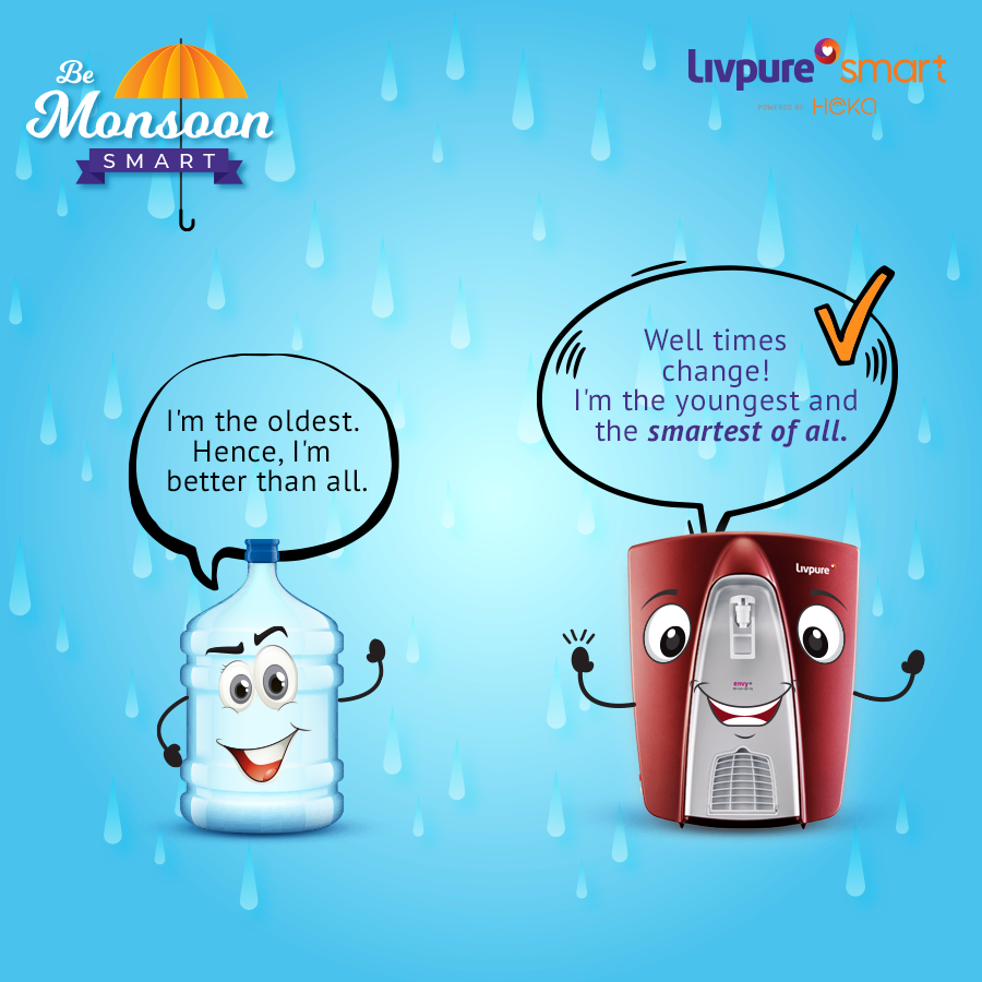 LivpureSmart's tweet photo. Gone are the days of depending on water jars, #BeMonsoonSmart this year 
and bring home the smartest choice of the water family, Livpure Smart. https://t.co/ukhgrAkqAz