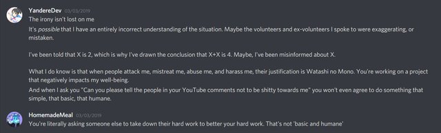 Alex telling EpicMealDev (Dev behind Watashi No Mono) its their fault people attack him and his shitty game and all around being horrible and trying to gaslight them into making a bullshit statement to their audience  #RIPYandereDev  #YandereDev  #YandereSimulator