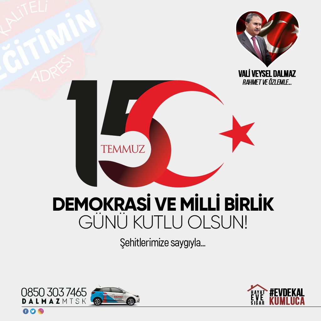 15 Temmuz Demokrasi ve Milli Birlik Günü Kutlu Olsun. Şehitlerimize saygıyla...