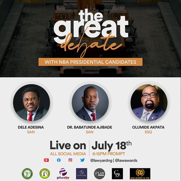 GrobartigLegal's tweet photo. #GrobartigLegalAdvisory is excited to support the first ever Live TV NBA Presidential Debate organized by The Young Lawyers Forum @NBAYLFOfficial of the Nigerian Bar Association.

#nigerianlawyer #nigerianlawschool  #lawyer #naijalawyer #nigerianlawyer #abujalawyer #lawyerinabuja https://t.co/iHaBXtSu7t