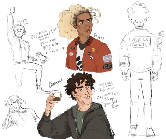 Aight cringe culture is dead, here's some modern Enjolras and Grantaire design doodles I did for fun. 