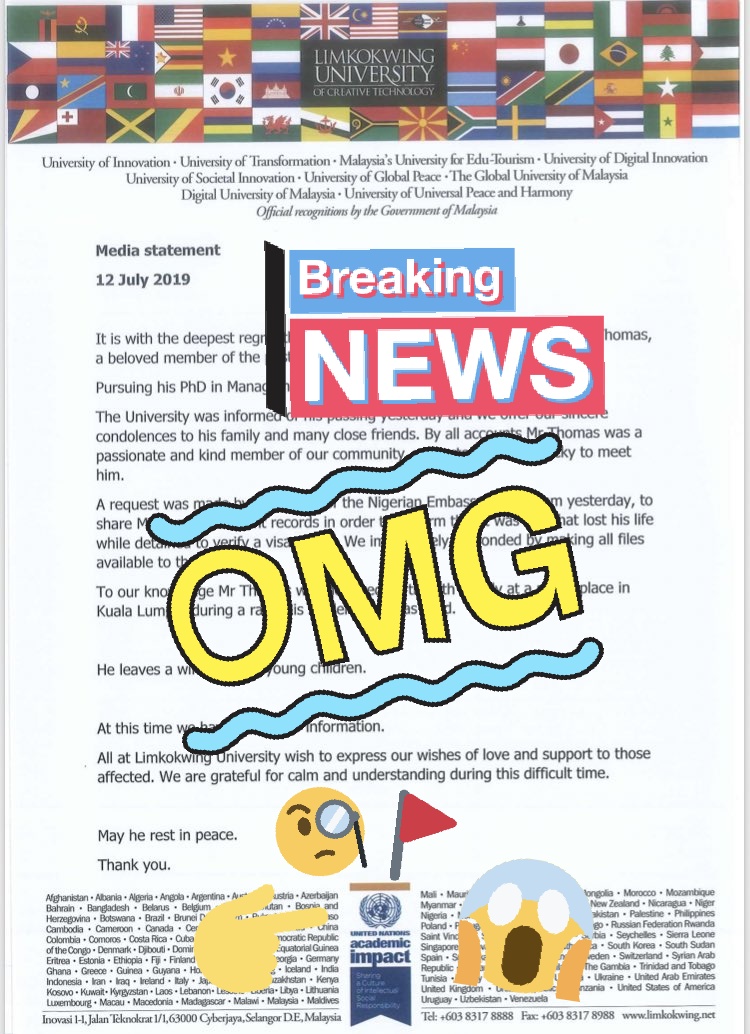 msappleallison's tweet photo. @limkokwing did you also authorized the inclusion of @ImpactUN #UNimpact @UN logo in your #limkokwing letterhead?!

Look this publicly available @Limkokwing_MY Media Statement dated July 12 2019👀

Clearly a violation of #UNAI logo guidelines and #UNimpact misrepresentation too https://t.co/saqAv2fFYd