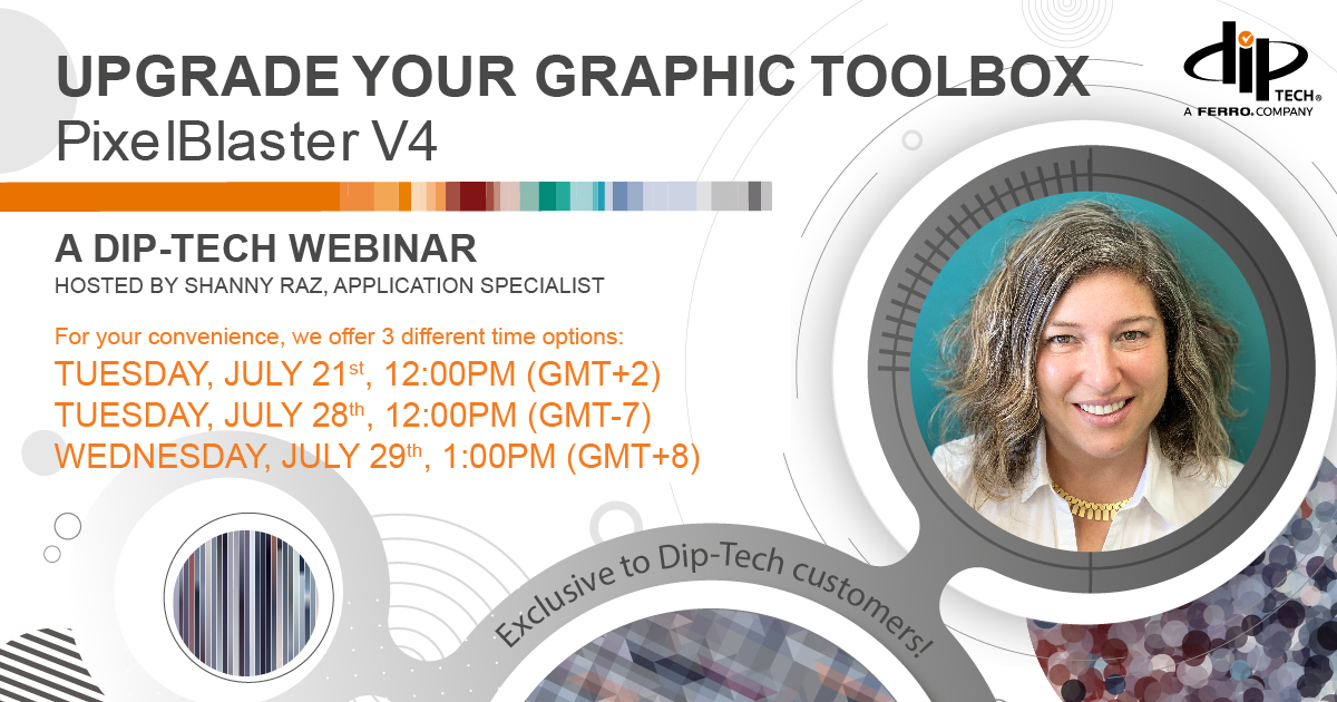 DipTechGlass's tweet photo. Exclusive to Dip-Tech customers!
Learn all about Dip-Tech’s PixelBlaster V4 and its exciting new features. Join our upcoming webinar (date + time) and discover how to upgrade any design on glass!
Register here: 
https://t.co/MMU0cpSwCa https://t.co/KThbE0xiZf