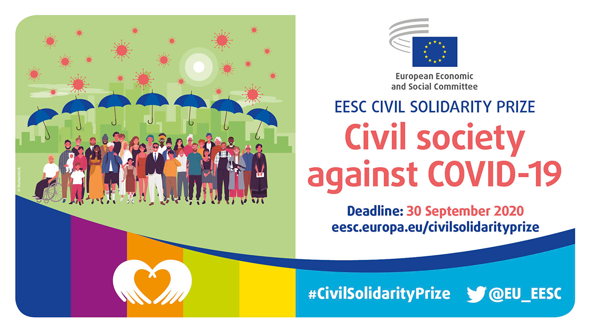 EU_EESC's tweet photo. 🆕We are launching our 2020 special edition of the #CivilSolidarityPrize: "#CivilSociety against Covid-19"!
Who can apply? Creative projects tackling #COVID19 and its consequences.
Deadline: 30/9
🏆Prize: 10 000€ per winner from each EU state.
Info ➡ https://t.co/Ij1GtQVMax https://t.co/0XYRMBqPnT