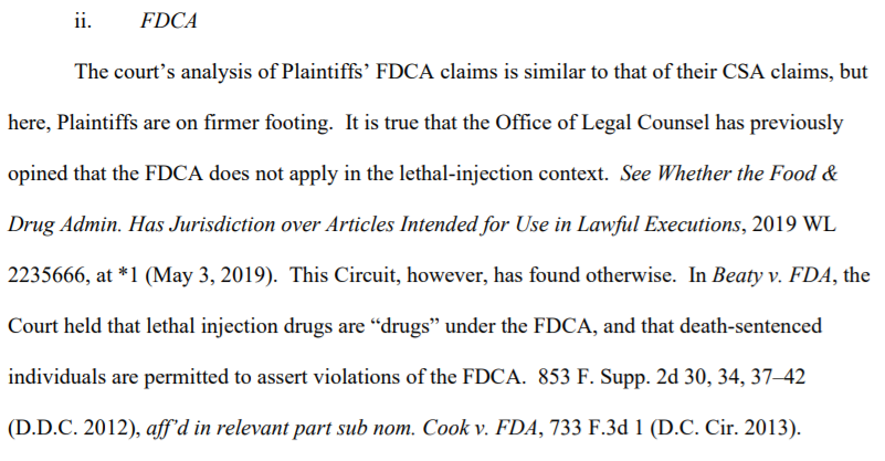 Among the pending issues today is yet another injunction from the DC trial court this morning against DOJ's protocol. This time related to the Food, Drug, & Cosmetic Act.DOJ appealing this as it successfully has prior protocol-related injunctions. http://aboutblaw.com/R0z 