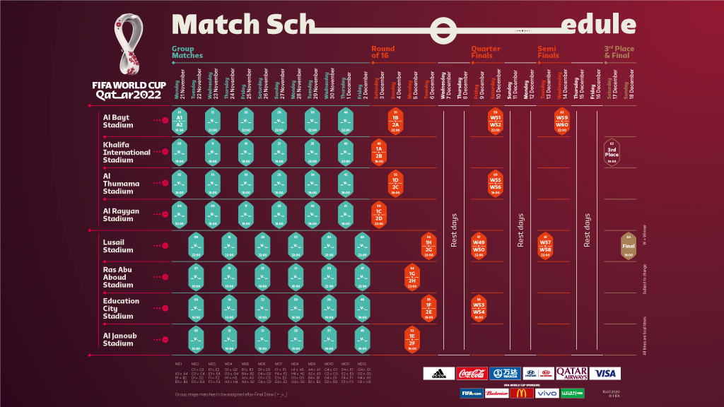 FIFA World Cup on X: 🚨 2022 #WORLDCUP MATCH SCHEDULE 🚨 🏆 It all starts  in Qatar on Monday 21 November 2022 🌏 🗓️👉    / X