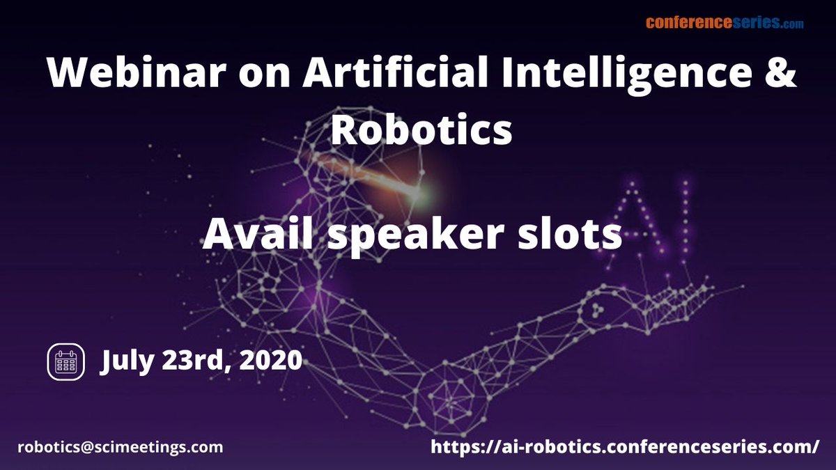 RoboticsAI1's tweet photo. #Mark your #date on #July 23rd, 2020 and grab a chance to meet #global_experts in the field of #ArtificialIntelligence & #Robotics and improve your #virtual connections
For more info : https://t.co/Dzsp2an9Ax
#machinelearningalgorithms #computervision #iotday #DeepLearning https://t.co/bkIjsHAOIb