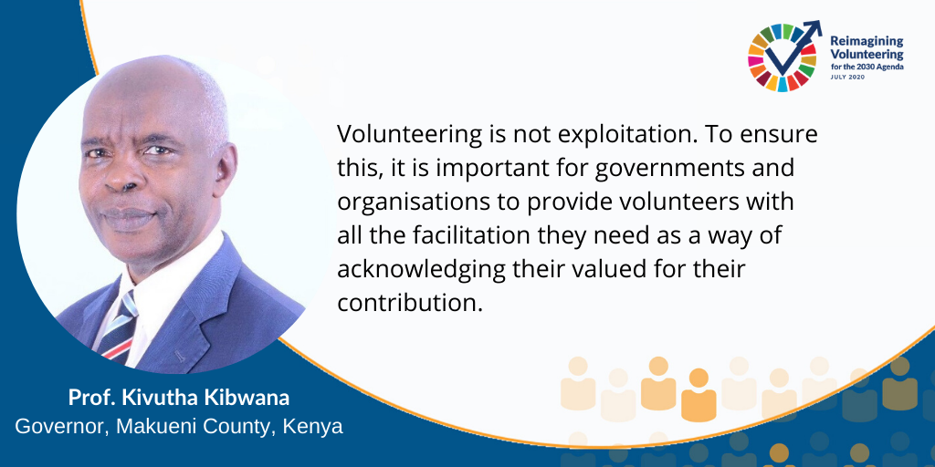 UNV_ESARO's tweet photo. 'We need to facilitate volunteers and acknowledge their contributions,' Prof. Kibwana, Governor, Makueni County, Kenya in his intervention at #GTM2020 

Have a question for him? Use #VolunteerSDGs https://t.co/Pct7OAXCuG