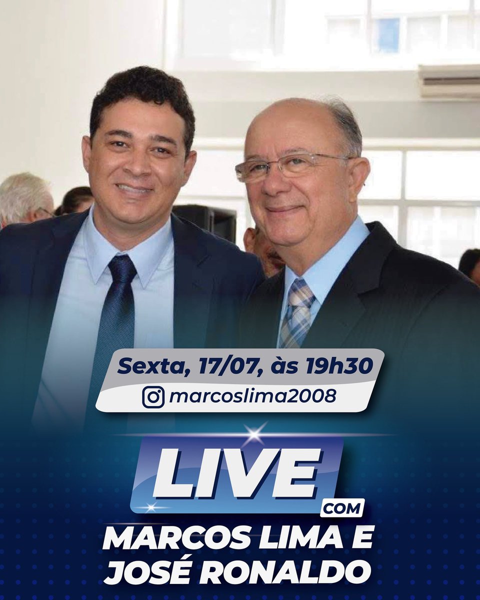 marcoslima2008's tweet photo. Nesta sexta-feira, a nossa live será mais do que especial. Na véspera do seu aniversário, José Ronaldo baterá um papo comigo. Contamos com a sua presença e participação!
Atenção: a live será exclusivamente no Instagram.
#LiveComAmigos #LiveComMarcosLima #TimeMarcosLima #TimeML https://t.co/ZKLzEzmBy6