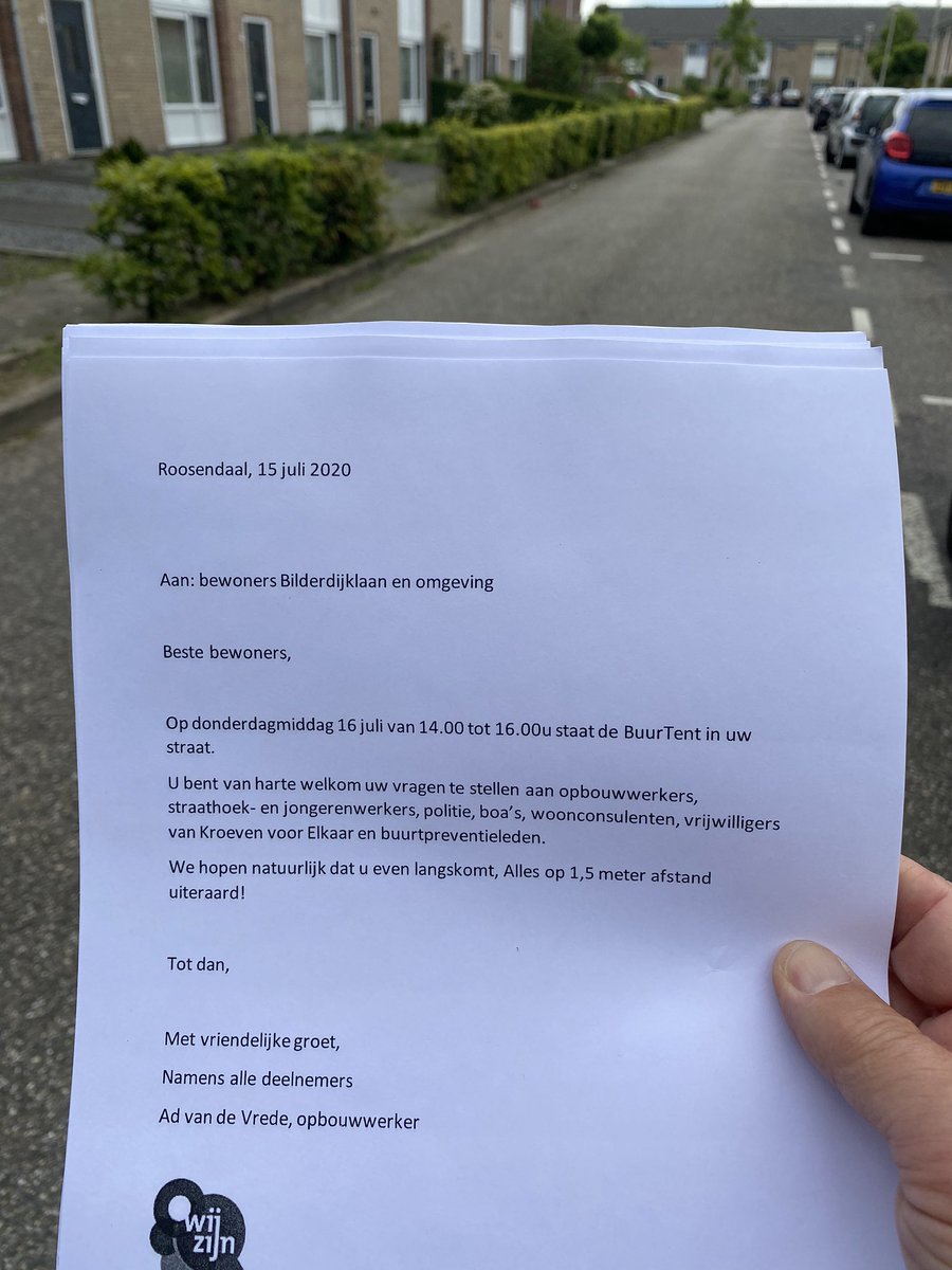 VredeAd's tweet photo. Formulieren zijn rondgebracht in de #Bilderdijklaan #Kroeven #Roosendaal. Meeting wijkpartners met bewoners in de buurt zelf op 16 juli. #eropaf. @WijZijnRsd @wa_roosendaal02 @Politie_Rdaal @alwelnl @MEEWestBrabant @gem_roosendaal e.a. Hopelijk komt de regen niet op bezoek. https://t.co/SiMxCKBe9T