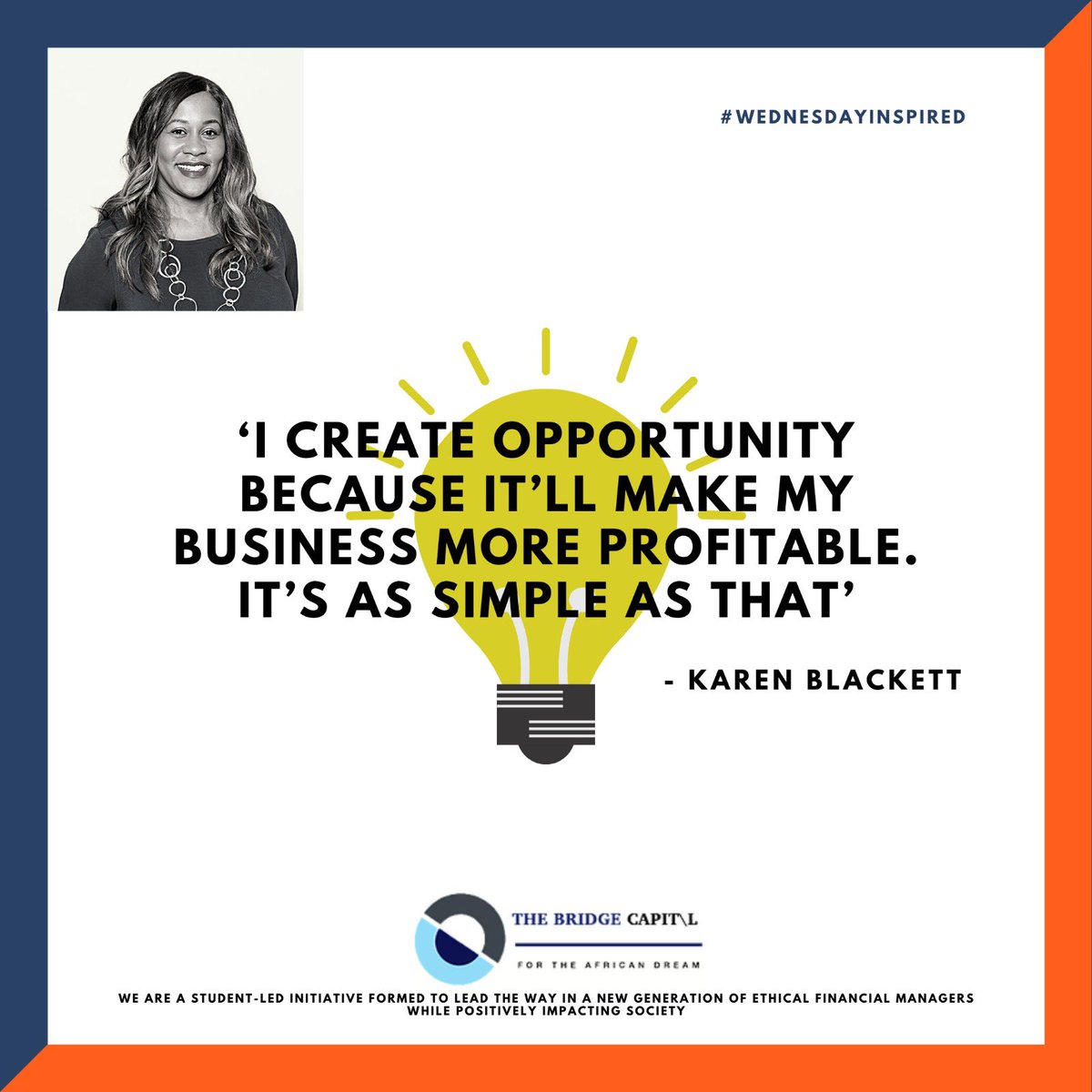 Thebridgecapit1's tweet photo. Welcome to our Wednesday segment 🎉 We hope to keep you motivated and inspired as we move through mid-week! 

This week we are inspired by Karen Blackett.
.
.
.
#thosewhoinspire #wednesdayinspired #humpwednesday https://t.co/XENdKacbZN