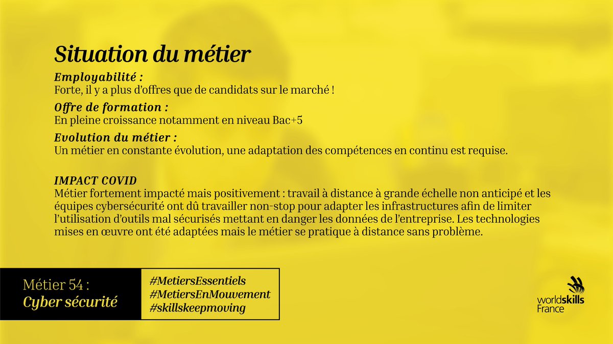 WorldSkillsFR's tweet image. #JournéeMondialeCompetences #WorldYouthSkillsDay Aujourd'hui le réseau WorldSkills célèbre à travers le monde les jeunes et leurs métiers. L'occasion pour nous de mettre en lumière certains métiers révélés essentiels durant le confinement.
#WYSD2020 #MétiersEssentiels