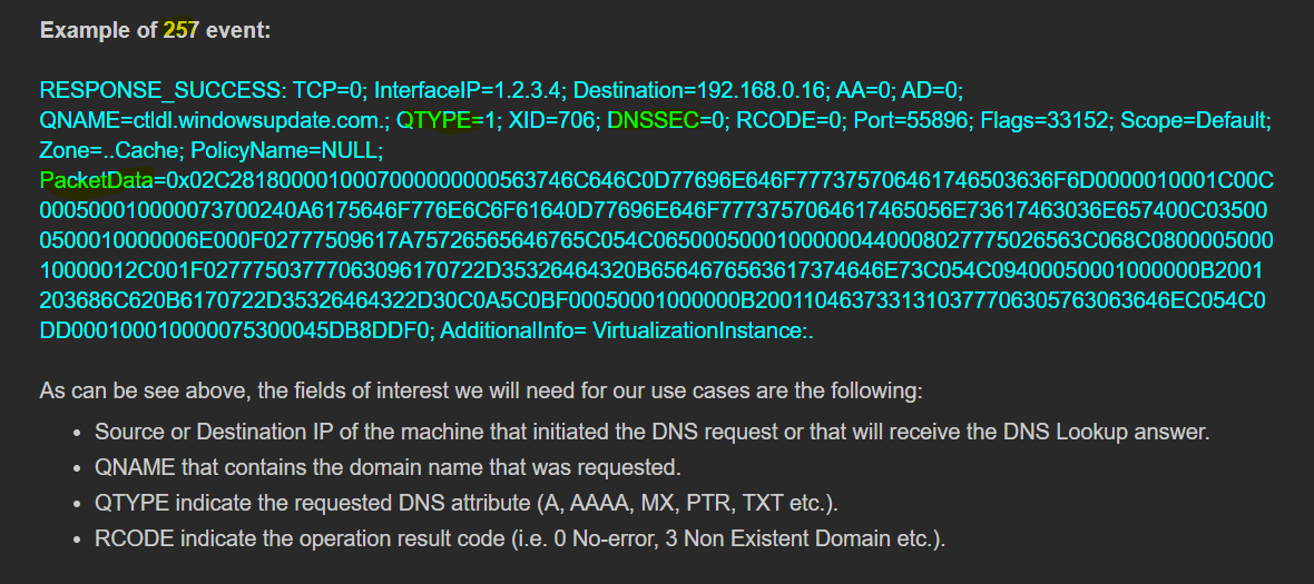 SBousseaden's tweet photo. this is an e.g. of MS DNS Logs (256, 257) for Query and Response, contains good info for hunting and detection (Packet details, QTYPE will be eq to 24 for SIG and res-packet size can be also deducted with some manips (if >64KB + maybe DNSEC!=1) -> 

https://t.co/KWYuI7B0uy https://t.co/HatjP8boLO