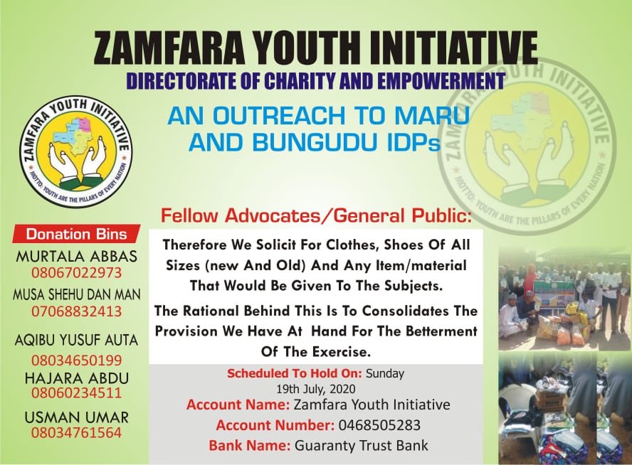 ZamfaraI's tweet photo. on sunday  InshaAllah, we are distributing food, clothing and other donated items for Zamfara IDPs in some part of the state (BUNGUDU AND MARU). we are continuously appealing for you donations.                 
@mabbaas @Elraz9 @Xeemarh3 @maintaincol @maryarmaah @muzambanda https://t.co/AEB0VlBghH