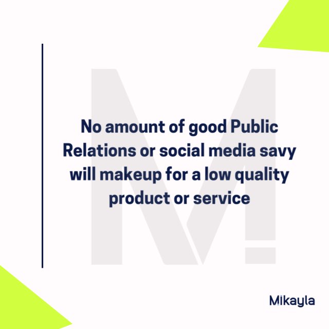 MikaylaInterna1's tweet photo. We always tell our clients that no amount of PR can cover for a bad product or service.Word of mouth is one of the fastest channels of communication.People value the remarks and opinion of others.
#mikaylyainternational #businesstips #entrepreneur #PRchatAfrica #wednesdaymorning https://t.co/QK3ZoV0cYC