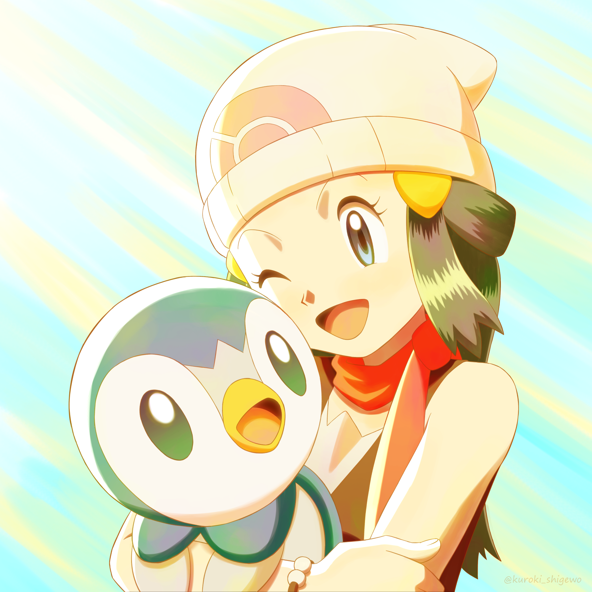 黒木シゲヲ ヒカリとポッチャマを描きました 元ネタ アニメ ポケモンdp ポケモン ポケットモンスター アニポケ アニポケdp ポケモンdp ダイヤモンドパール ダイパ ヒカリ 主人公 ヒロイン ポッチャマ 御三家 イラスト ポケモン