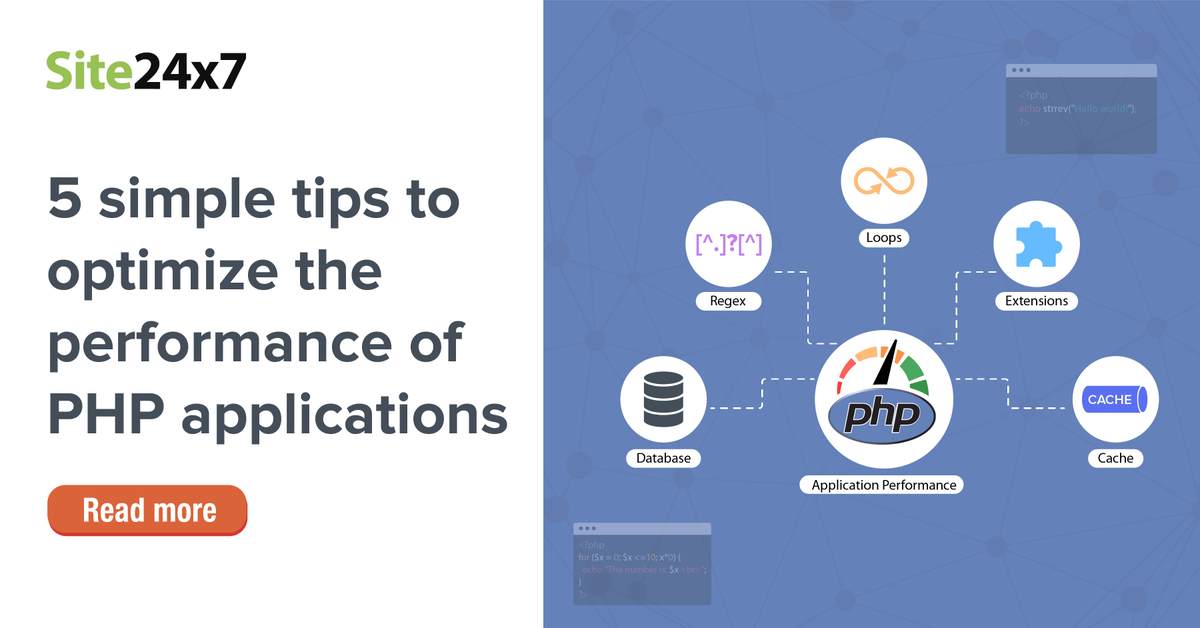 Site24x7's tweet photo. In our latest blog, we discuss the tips that help optimize #PHP #application #performance and the role of a monitoring tool in the optimization journey.
https://t.co/gEp1LA6gJ7
#applicationperformance #app #appperformance #phpapplication #APM https://t.co/mAJxCU5U5a