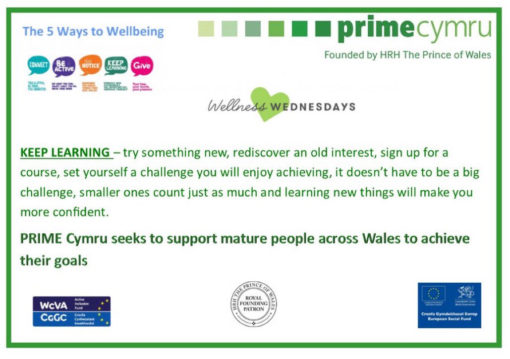 TomPRIMECymru's tweet photo. It's Wellness Wednesday
At PRIME Cymru we are here to support you achieve your goals #PRIMECymru #supportingmaturepeopleinWales #activeinclusionfund #wcva #training #wellness @WCVACymru @WCVA_AIF https://t.co/VzCH9Q0tdv