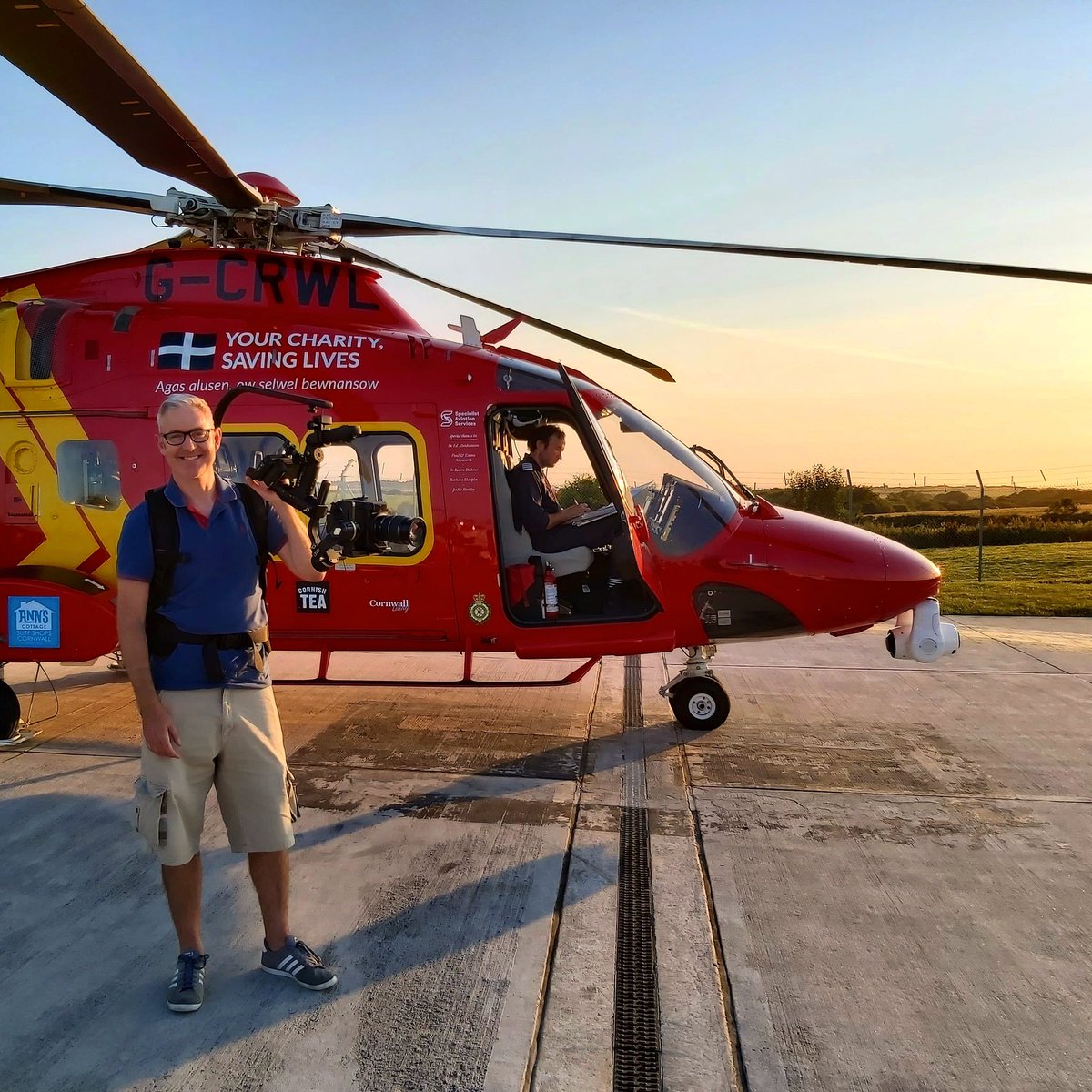 HillTribeTV's tweet photo. Nothing puts a smile on Jamie’s face like a lovely chopper. We’re so proud to be producing another film for the Cornwall Air Ambulance. Amazing people doing amazing things! 🙌🏻 https://t.co/EEBh1z2RIj