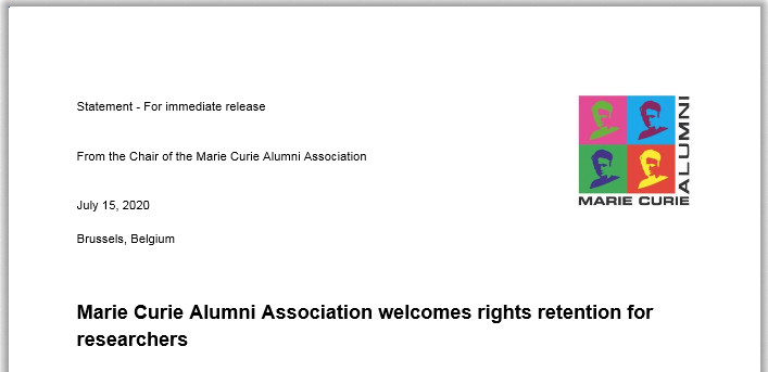 Marie Curie Alumni Association welcomes rights retention for researchers doi.org/10.5281/zenodo… #RetainYourRights #OpenAccess #Plan_S @Mariecurie_alum