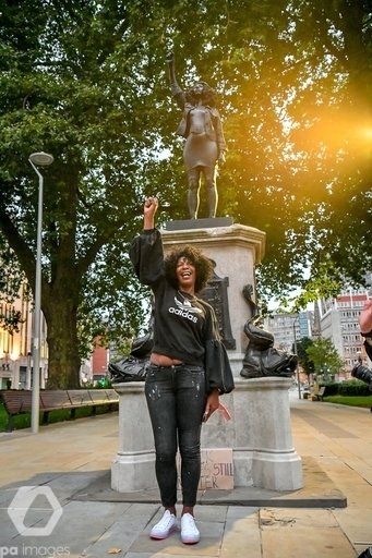 A sculpture of a black woman who took part in a Black Lives Matter protest in Bristol has been erected on the plinth where a statue of slave trader Edward Colston used to stand:  @BenBirchallUK