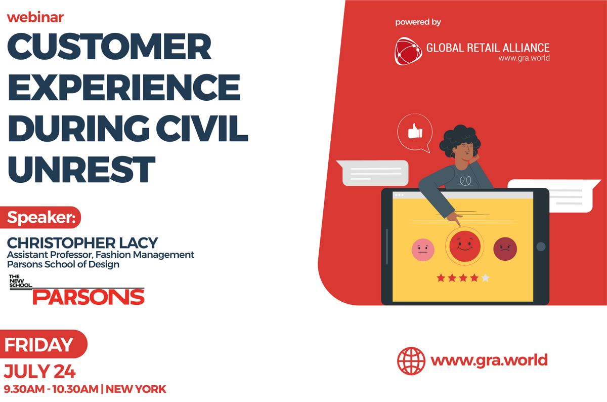 Gra_World's tweet photo. 🚀 #WEBINARALERT!

“Customer Experience During Civil Unrest” 

🎙 Speaker:
Christopher Lacy, Assistant Professor, Fashion Management
👉🏻 Parsons School of Design, New York

REGISTER NOW: https://t.co/eMlp7n29IE https://t.co/OEH8vM0L0h