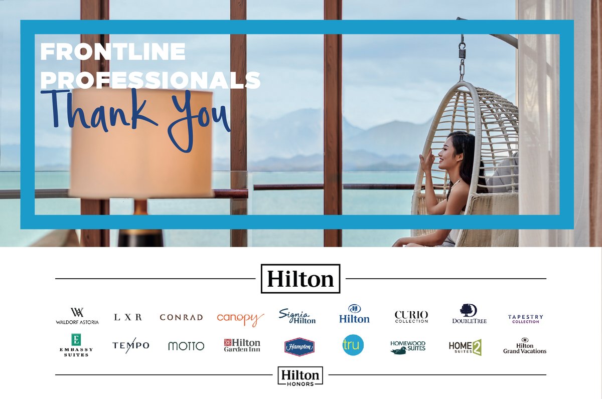 HiltonPublicSec's tweet photo. Book a well-deserved break and save.

With the Frontline Thanks offer, enjoy everything you need to relax, recoup and re-energize while saving up to 25% off your getaway. 
https://t.co/d5d8xL8HAD

#keyworkers, #NHS #NHSheroes https://t.co/udK9y6kK3d