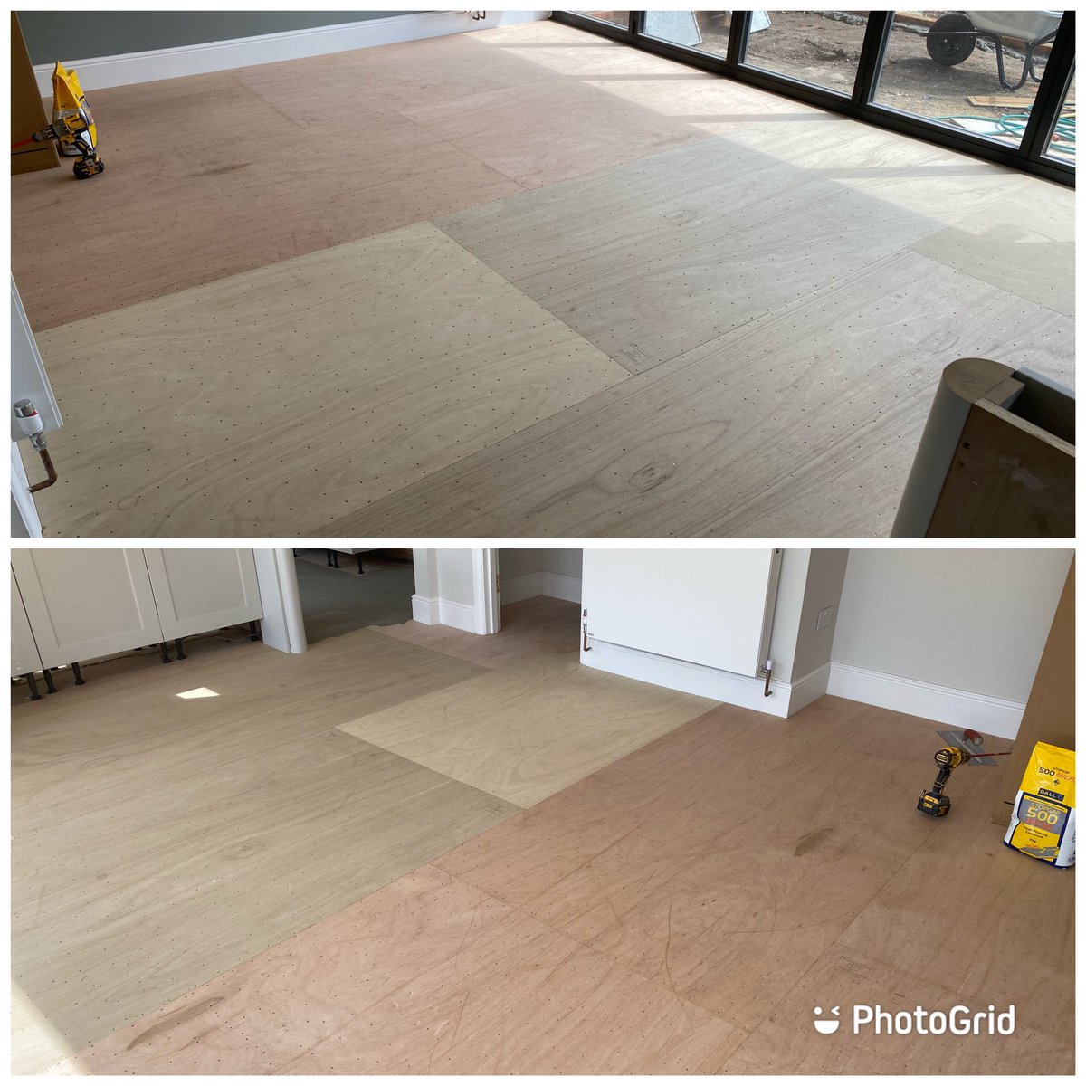 Ground floor prepared ready for vinyl tiles.<a href="/HansonPlywood/">Hanson Plywood Ltd</a> 6mm ply followed by <a href="/FBallUK/">F. Ball and Co. Ltd.</a> Stopgap 500