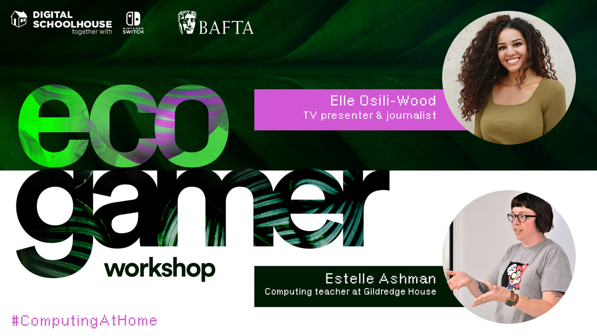 DigSchoolhouse's tweet photo. Next week join us for our final #ComputingAtHome live workshop, Eco Gamer๐
Developed with @BAFTA, think green whilst you learn about carbon footprints & designing environmentally friendly packaging for games๐ #BAFTAkids #homelearningUK
Sign up now! https://t.co/BybrHij79w https://t.co/MWTqGWa7Qi
