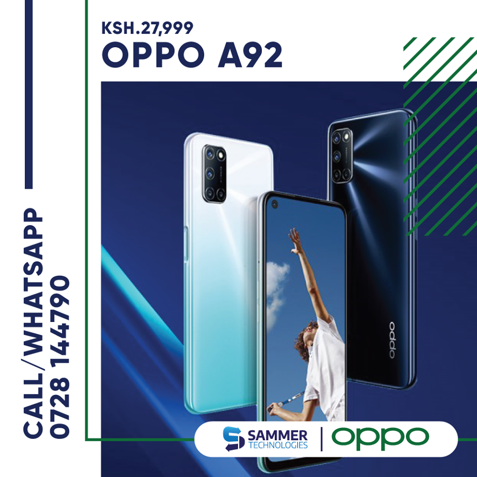SammerKenya's tweet photo. Shine Up Your A-Moment with the Oppo A92 for Ksh.27,999 🔥

🔝 1080P Neo display
🔝 High performance (8GB RAM + 128GB ROM)
🔝 Long battery life (5000 mAh battery, 18W fast charge)
🔝 48MP AI Quad camera
🔝 Dual sterio speakers
📞 0728 144790
🇰🇪 Countrywide delivery
#oppoA92 https://t.co/27f95gq1BT