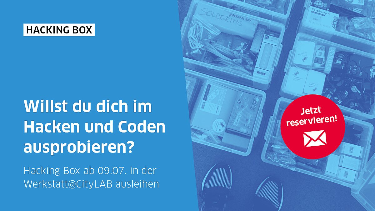 caroclausnitzer's tweet photo. Es kann wieder gehackt werden! 👾 Individuell zusammengestellte #HackingBox der @TSBBerlin kostenfrei reservieren und immer donnerstags in der Werkstatt @citylabberlin abholen ➡️ Weitere Infos: https://t.co/EVFc0rzS6z #berlin #digitalebildung #digitalhealth #hardware #IoT #maker https://t.co/2k7oUHiE4a