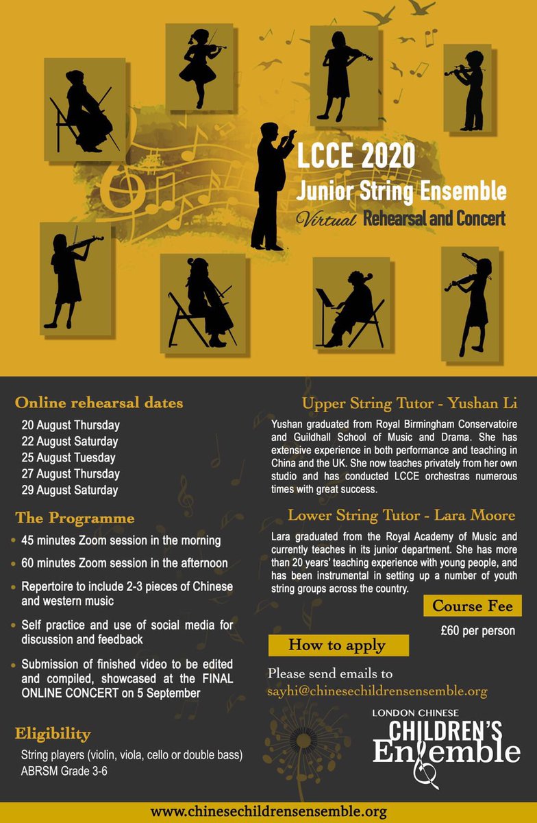 Ldn_CN_Ensemble's tweet photo. This summer LCCE is holding virtual orchestra rehearsal. Come join us and other likeminded musicians to play finest music from both western and Chinese cultures. https://t.co/1lMRRZUedD
