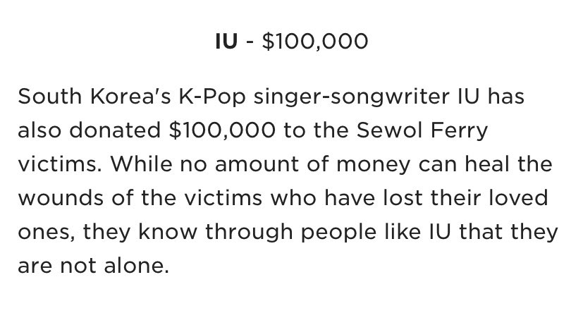 IUthe soloist has been open about her own mental health problems for years and actively raises awareness for these issues in sk. IU has a massive platform so she understands her responsibility to talk about these issues. she also donates generously to charities