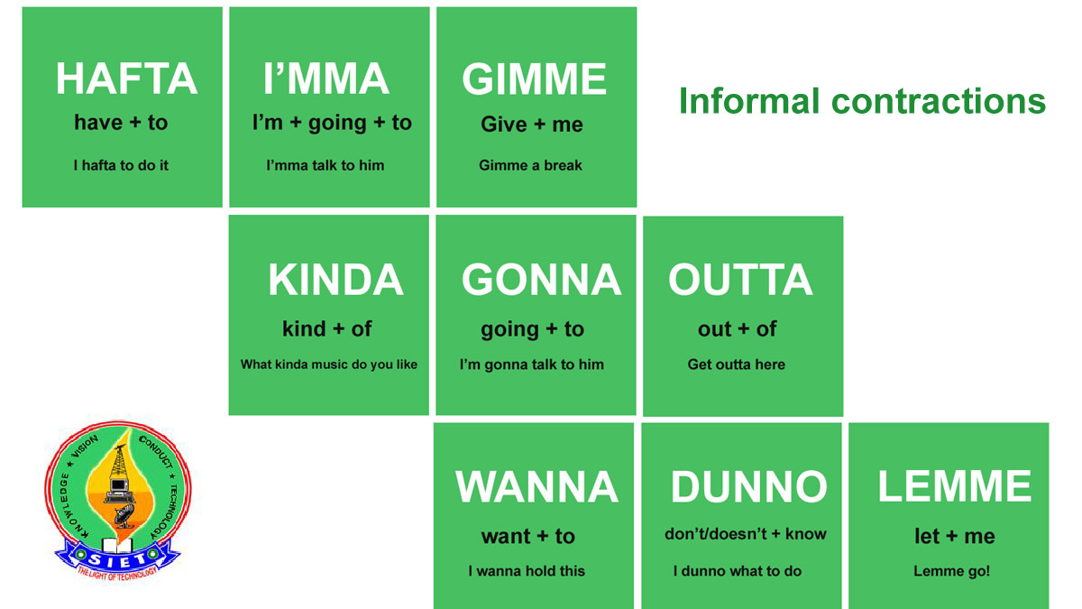 siet_official's tweet photo. Checkthis out!
Informal contractions in the English language

#siet #swarnandhra #engineers #english  #study #englishlanguage #language #languagelearning #learn #learn #sentence #informal #informalcontractions https://t.co/rBP33NLZQm