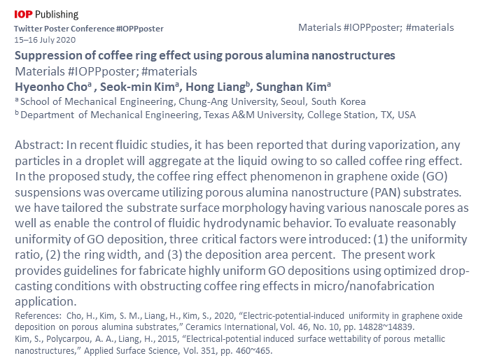 d5390's tweet photo. @IOPPublishing #IOPPposter; #materials
The coffee ring effect in graphene oxide (GO) suspensions was overcame utilizing porous alumina nanostructures.  The present work provides guidelines for fabricate highly uniform GO depositions using optimized drop-casting conditions. https://t.co/qs72A6J9WK