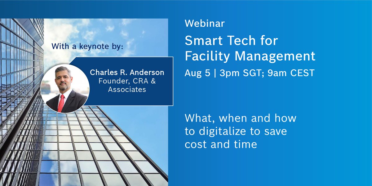 [Webinar] Get up  to speed with the latest tech for digitalization of commercial building management! Listen to experts from @Bosch_IO and @CRASingapore who will show many use cases which help to save cost, energy &amp; time. Register here bit.ly/3gJ2UFk #smartbuilding #IoT