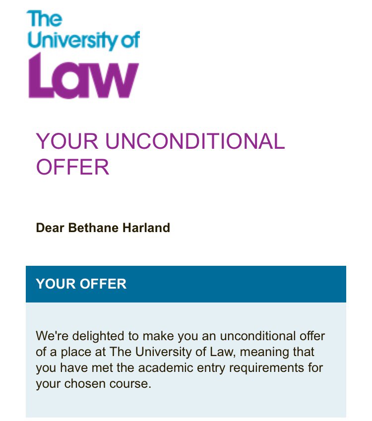BethaneHarland's tweet photo. Super excited (and nervous) to embarking on the next stage of my legal career - the LPC LLM at @UniversityofLaw Guildford - in September. Bring it on! πͺπ»
#LegalPracticeCourse #legalcareer #lawyer https://t.co/IT5r3CuAvc