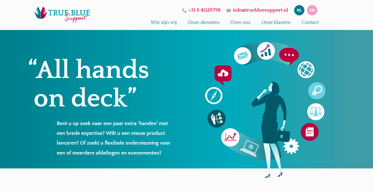 nieuwepixels's tweet photo. "Ik heb heel veel complimenten ontvangen over de #huisstijl en de #website. Klanten dachten dat ik in dienst was bij True Blue Support, om erachter komen dat het van mij zelf is"
https://t.co/Q5JZyexN2h

Prachtig compliment! #Trots samen met @yourdentity https://t.co/cz0m4OCKtE