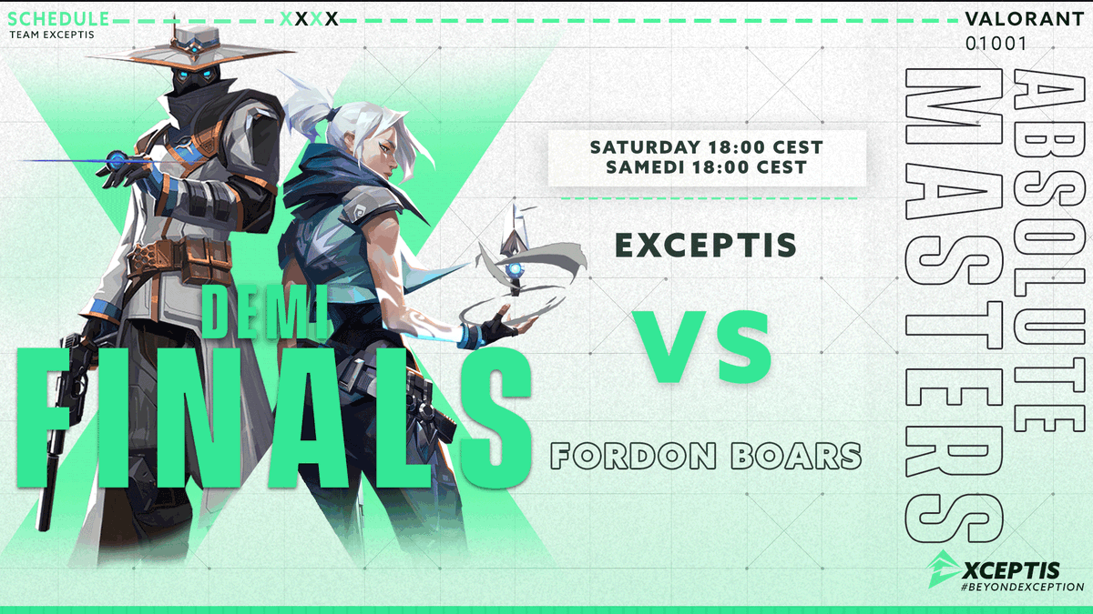 ExceptisAcademy's tweet photo. La demi-finale des #AbsoluteMasters de @AbsoluteLegends approche à grand pas !
Rendez-vous ce samedi à 18h pour nous soutenir 🔥
#BeyondException https://t.co/YX1I3pMDb0